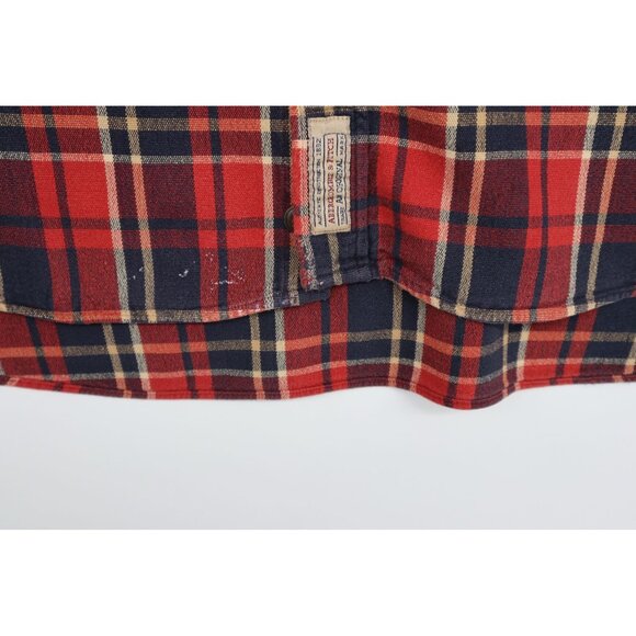 Vintage Abercrombie & Fitch Mens XXL Red & Navy Authentic Chamois Plaid Shirt - Picture 10 of 13